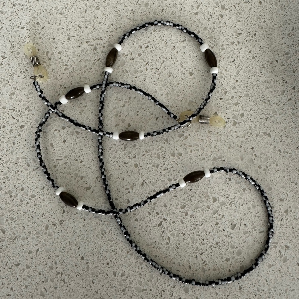 Vintage Handmade Hand Crafted Hipster Sunglasses Multicolor Brown Beaded Chain